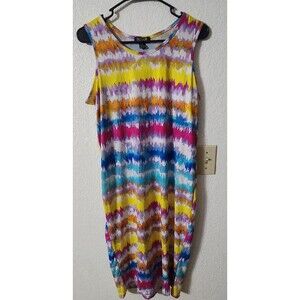 New Tie Dye Dress Women's 1X Plus Stretch Rainbow Multicolored Travel Rogue